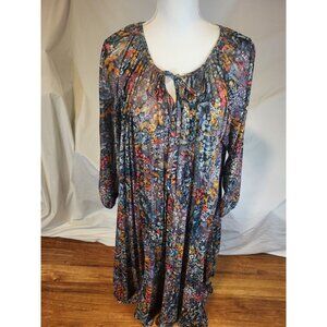 Vintage Anne's Closet Floral‎ Sheer Pleated Flowy Long Sleeve Dress